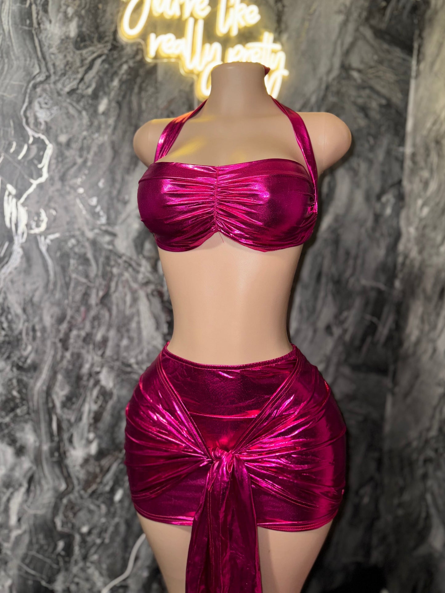 Pink Metallic Skirt Set